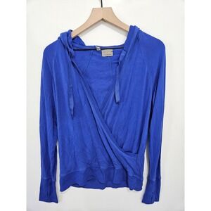 Athleta Womens Royal Blue Surplice Wrap Hoodie Long Sleeve Thumbhole Top Medium